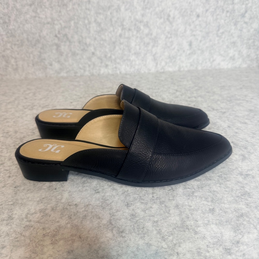 Journee Collection Keely Mule Women 10 Black Pointed Toe Penny Loafer Flat Slide